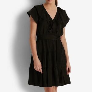 Ralph Lauren belted satin dress tiered black NWT size 4